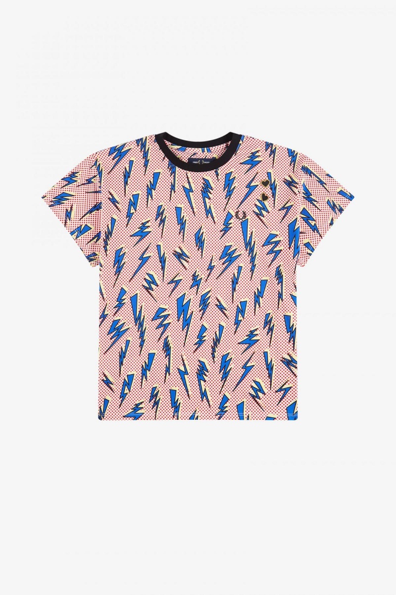 T Shirts Fred Perry Lightning Print Femme Blanche | GFREC44990