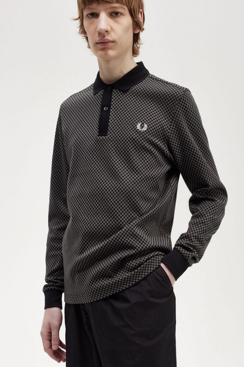 T Shirts Fred Perry Micro Chequerboard Polo Homme Noir Vert | QFRUV99178