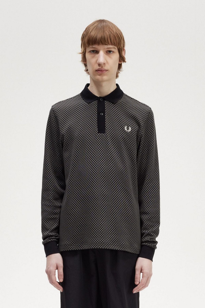 T Shirts Fred Perry Micro Chequerboard Polo Homme Noir Vert | QFRUV99178