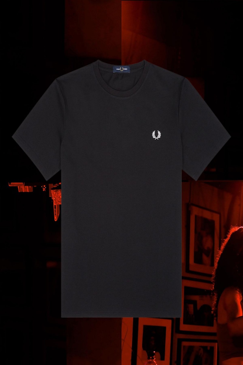 T Shirts Fred Perry Munich Ringer Homme Noir | GFRUC91058