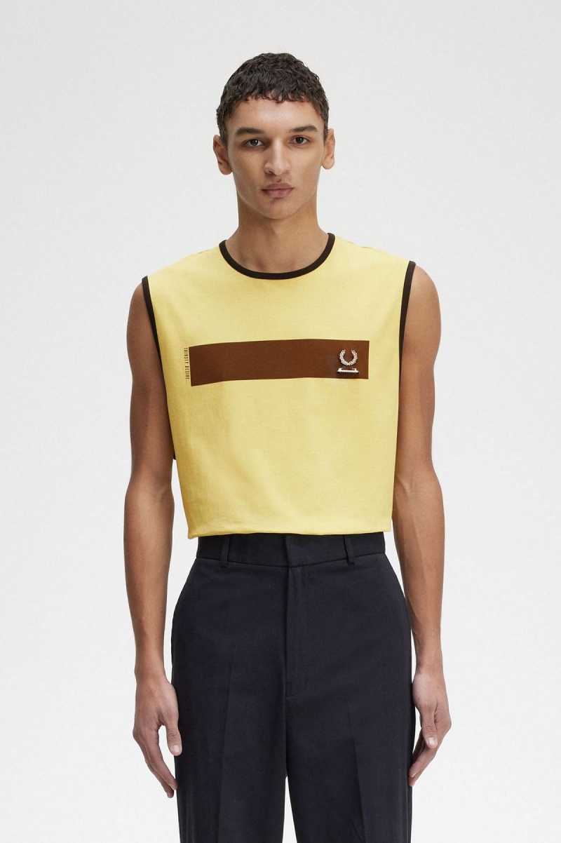 T Shirts Fred Perry Printed Vest Homme Dirty Lime | GFREC24673