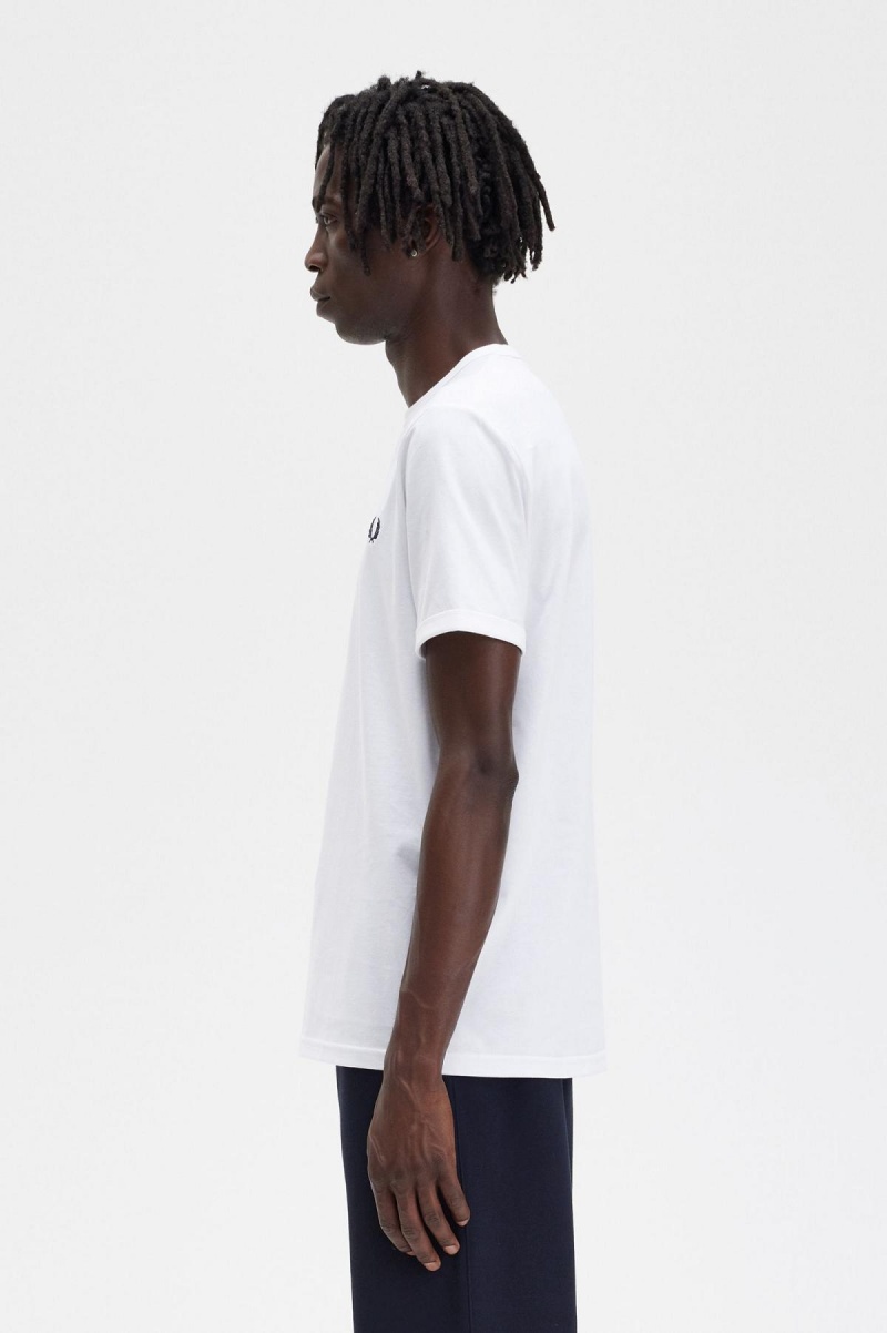 T Shirts Fred Perry Ringer Homme Blanche | QFRWA16926