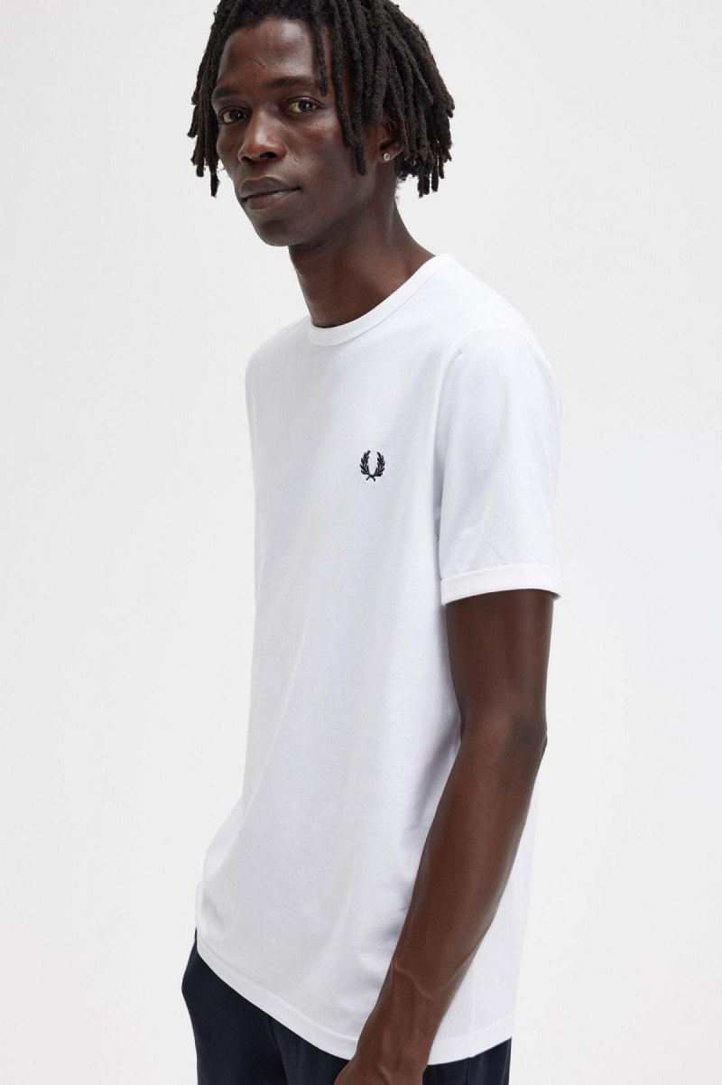 T Shirts Fred Perry Ringer Homme Blanche | QFRWA16926