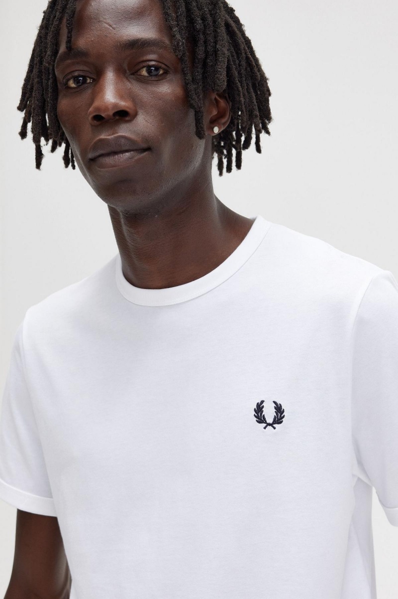 T Shirts Fred Perry Ringer Homme Blanche | QFRWA16926