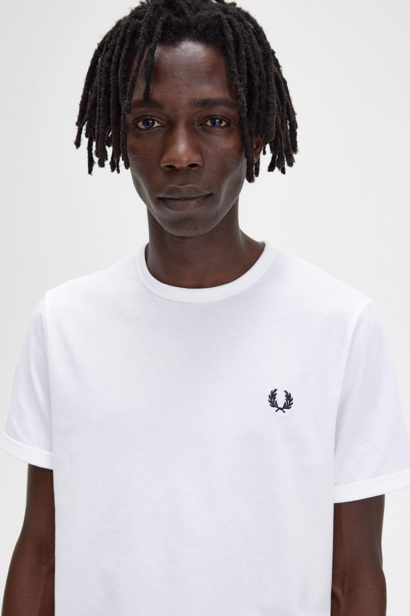 T Shirts Fred Perry Ringer Homme Blanche | QFRWA16926