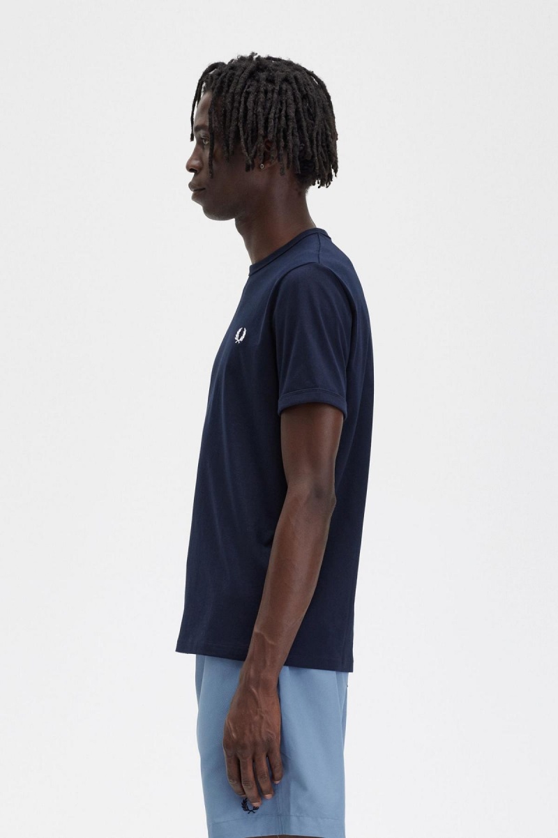 T Shirts Fred Perry Ringer Homme Bleu Marine | QFRUV21284