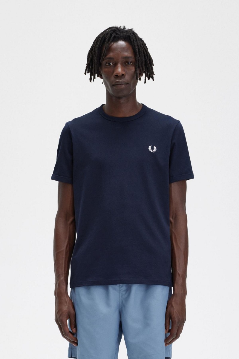 T Shirts Fred Perry Ringer Homme Bleu Marine | QFRUV21284