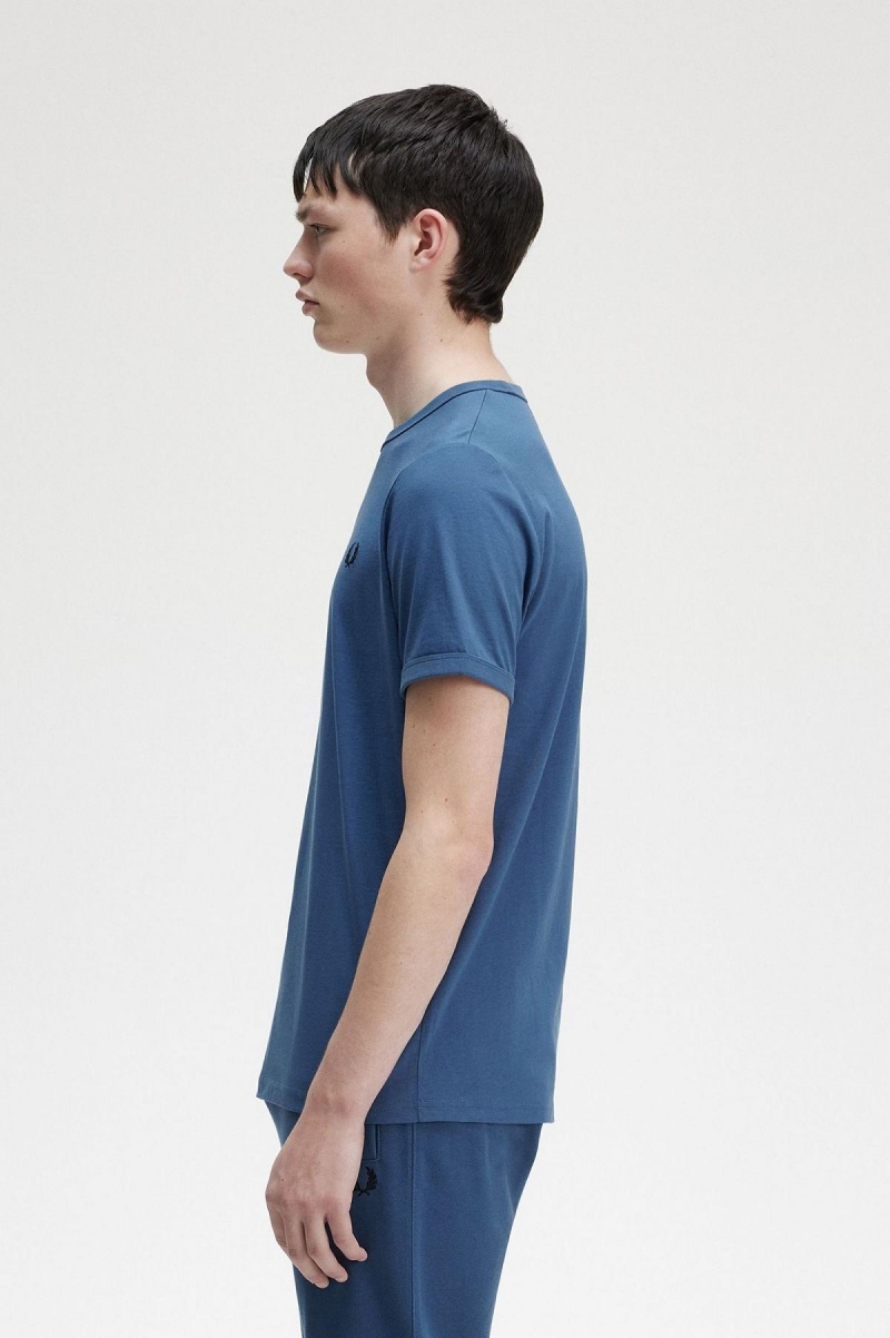 T Shirts Fred Perry Ringer Homme Bleu | UFRTG24100