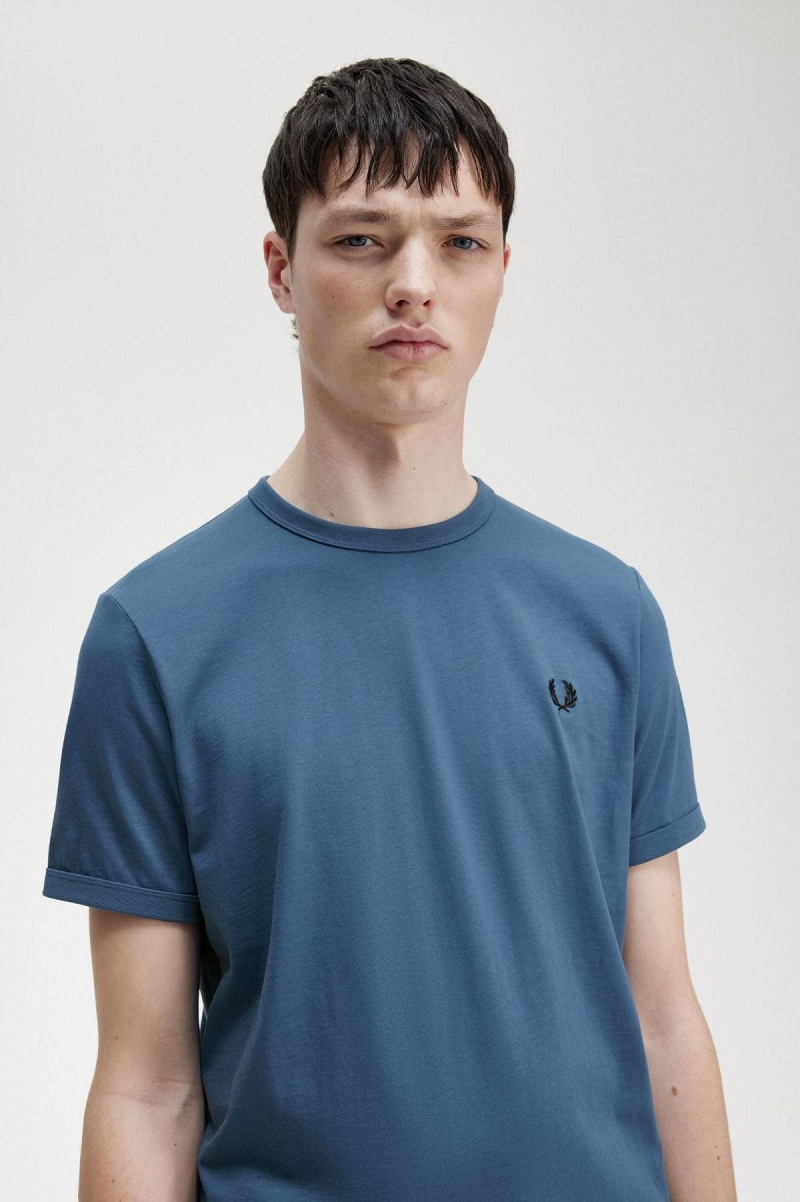 T Shirts Fred Perry Ringer Homme Bleu | UFRTG24100