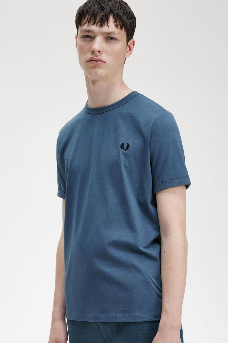 T Shirts Fred Perry Ringer Homme Bleu | UFRTG24100