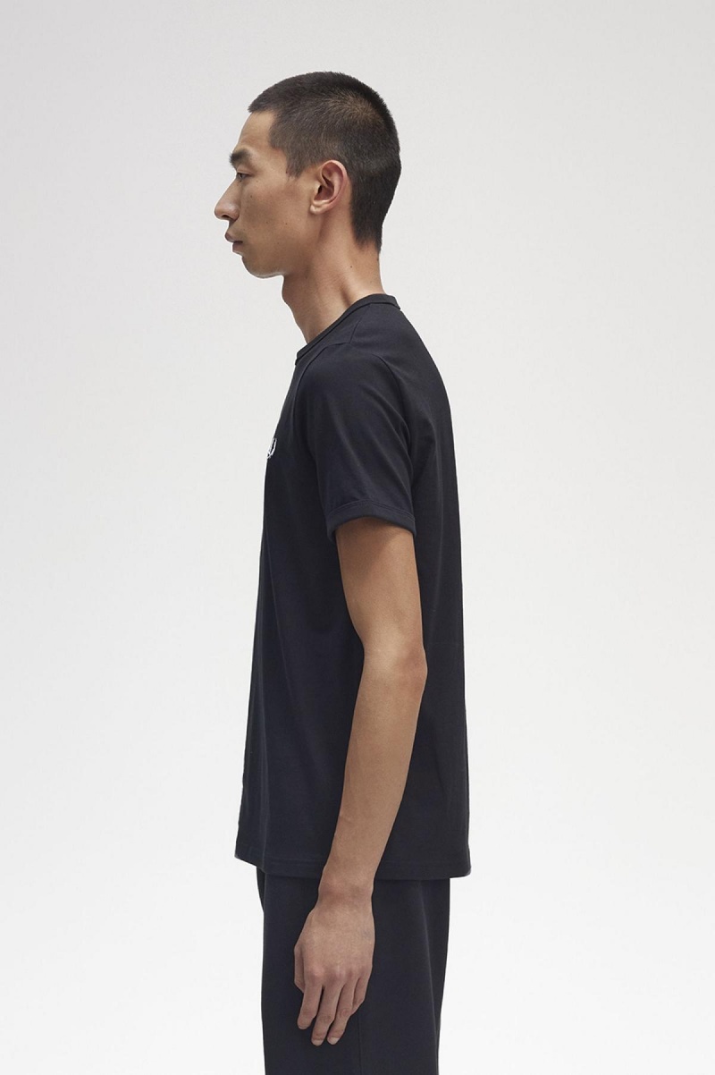 T Shirts Fred Perry Ringer Homme Noir | FFRHY62365