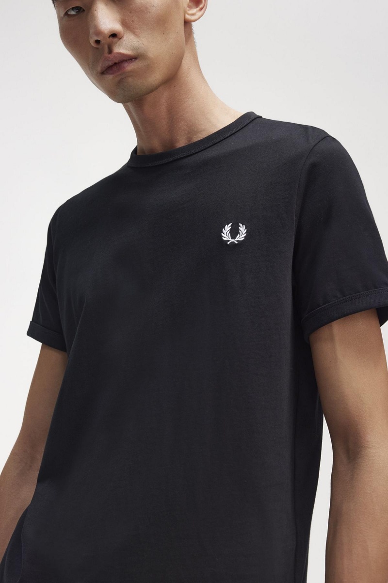 T Shirts Fred Perry Ringer Homme Noir | FFRHY62365