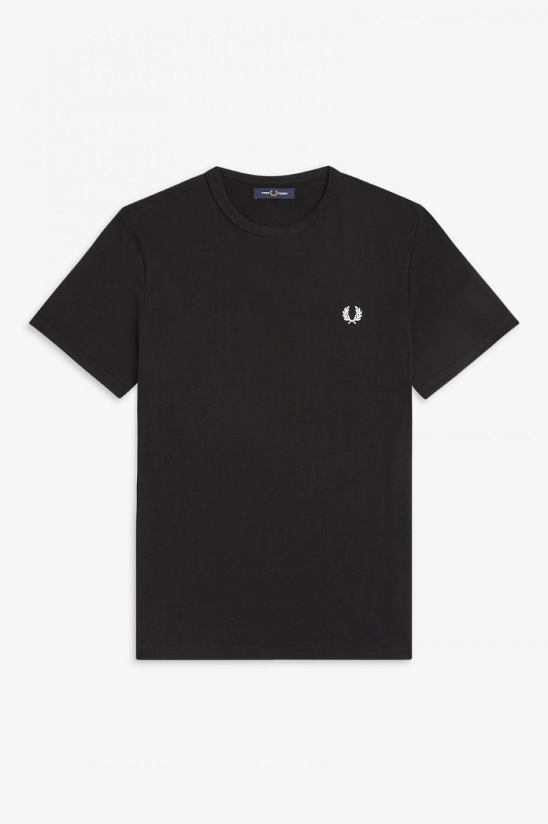 T Shirts Fred Perry Ringer Homme Noir | FFRHY62365