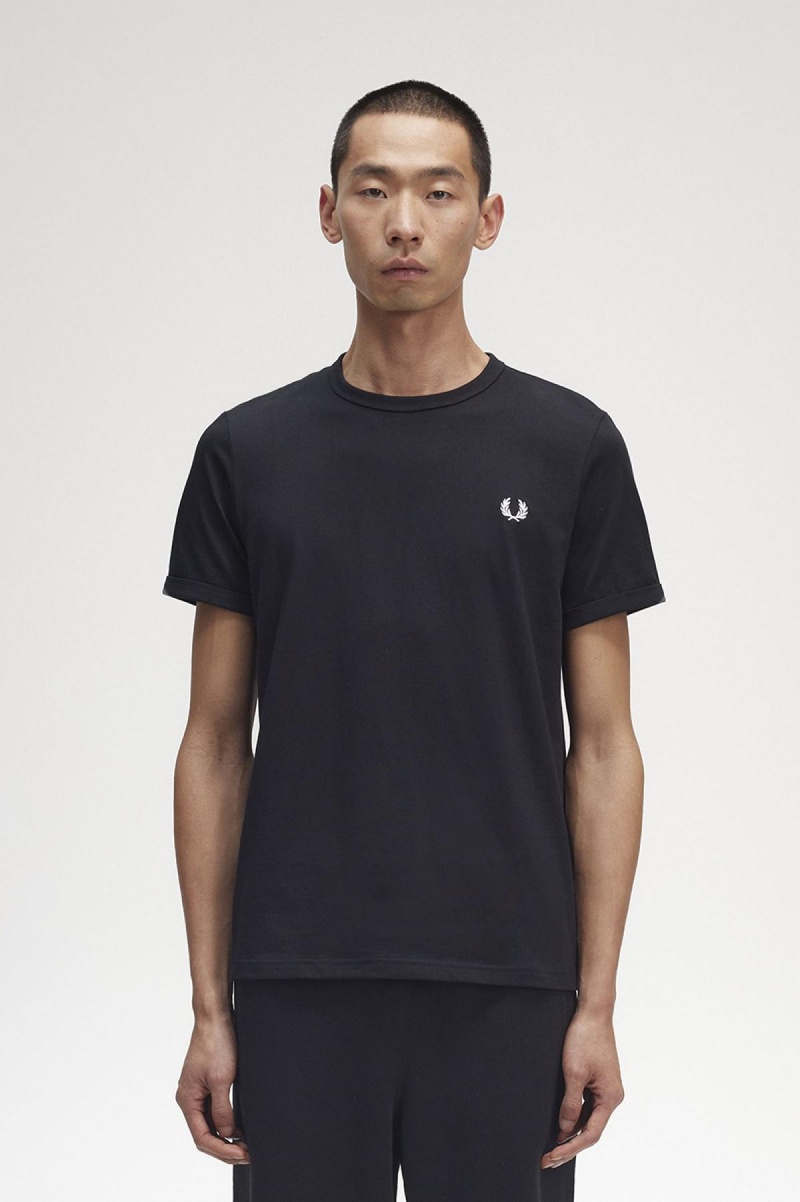 T Shirts Fred Perry Ringer Homme Noir | FFRHY62365