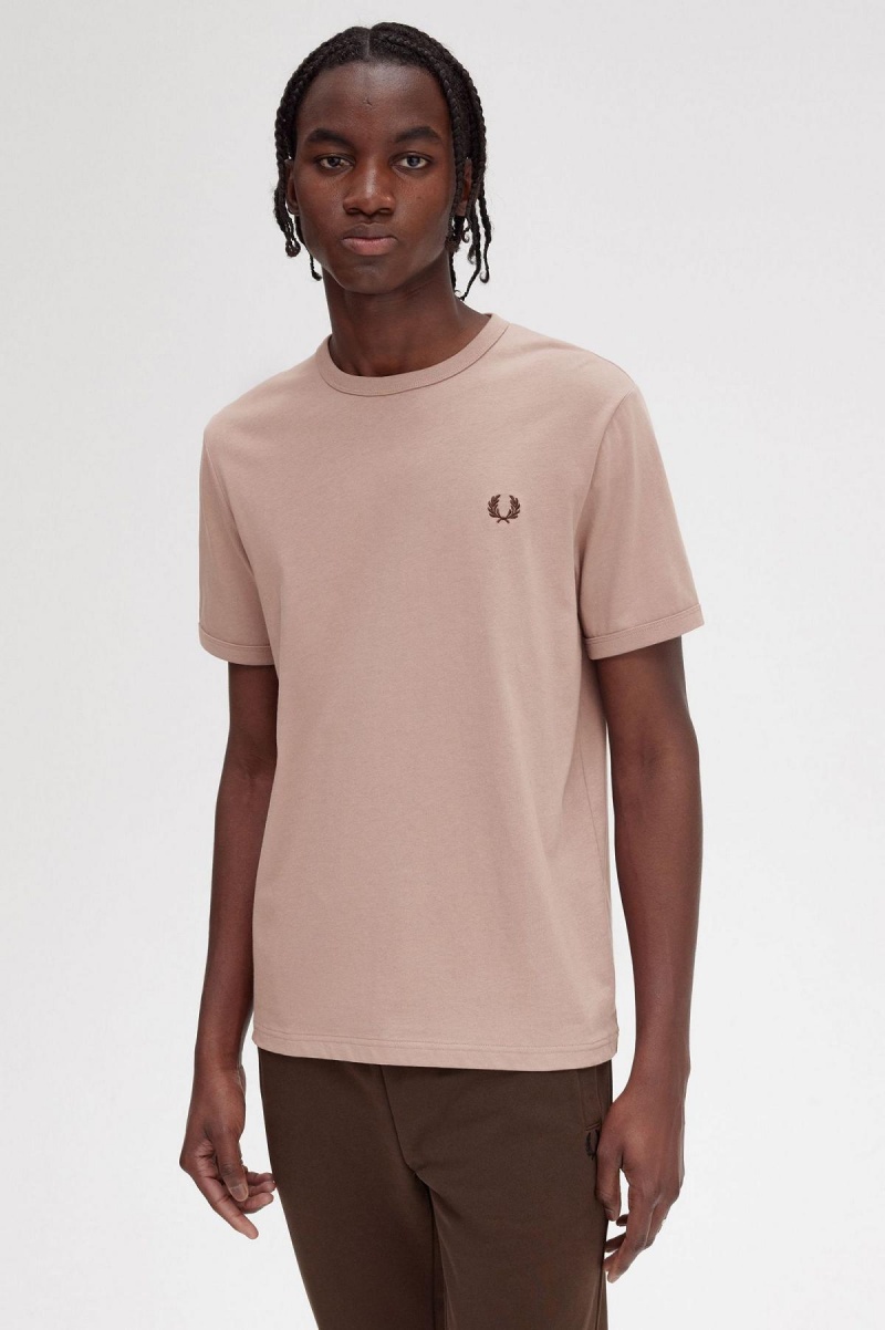 T Shirts Fred Perry Ringer Homme Rose Foncé | FRDFL66333