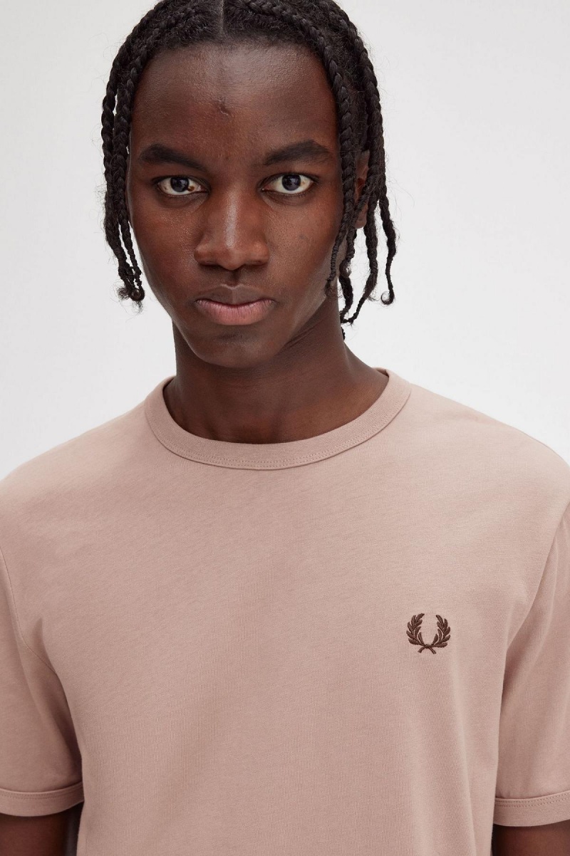 T Shirts Fred Perry Ringer Homme Rose Foncé | FRDFL66333