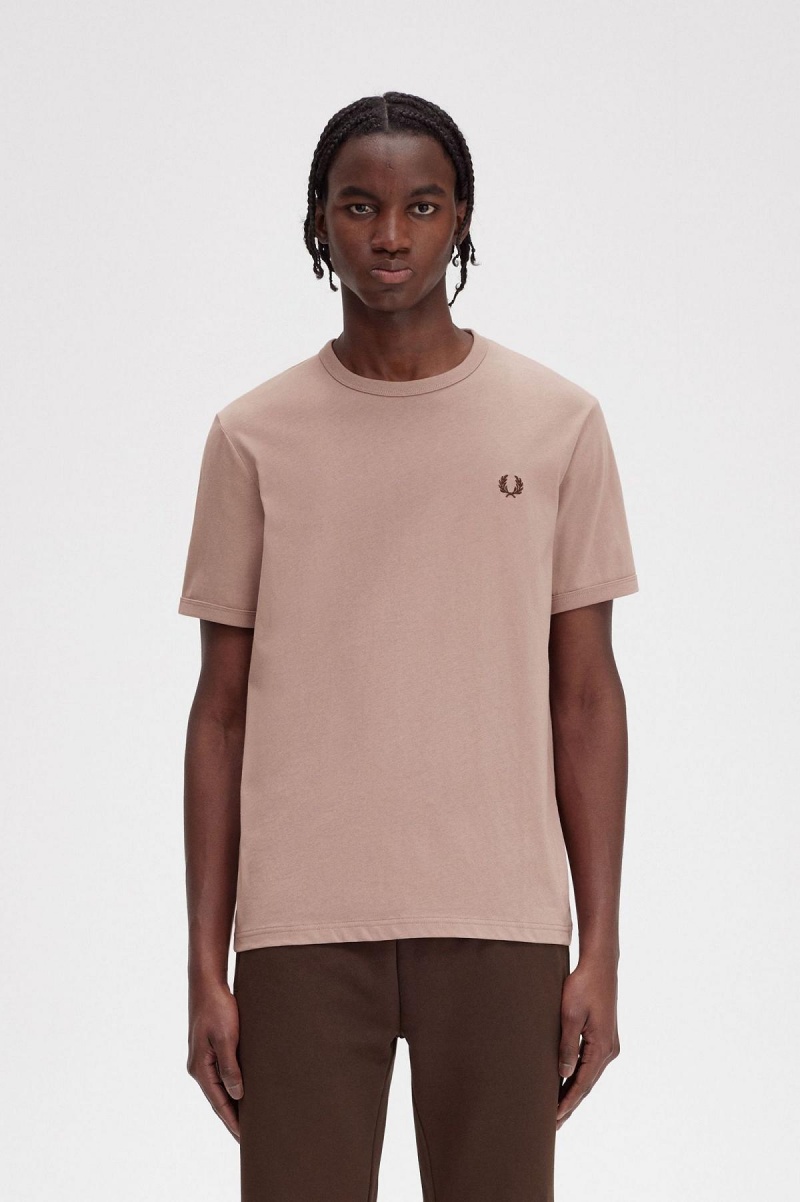 T Shirts Fred Perry Ringer Homme Rose Foncé | FRDFL66333