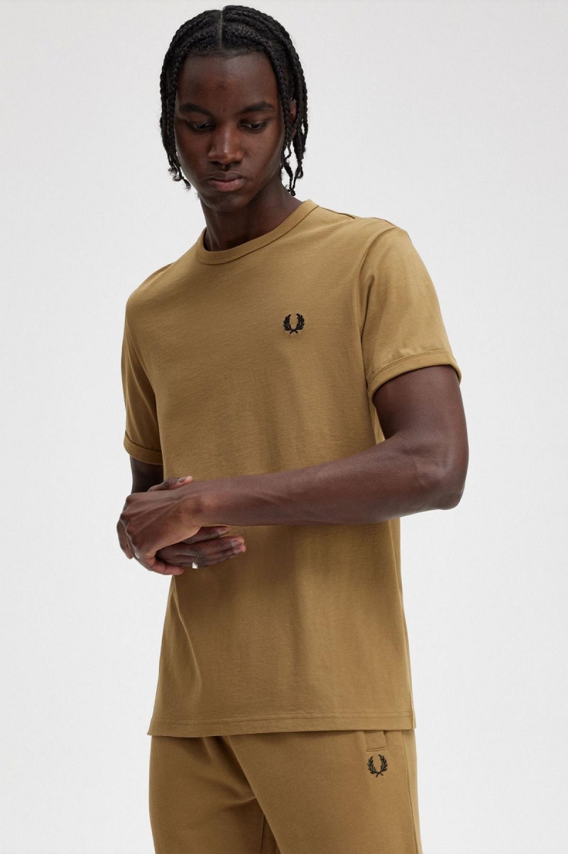 T Shirts Fred Perry Ringer Homme Shaded Stone | UFRND14410