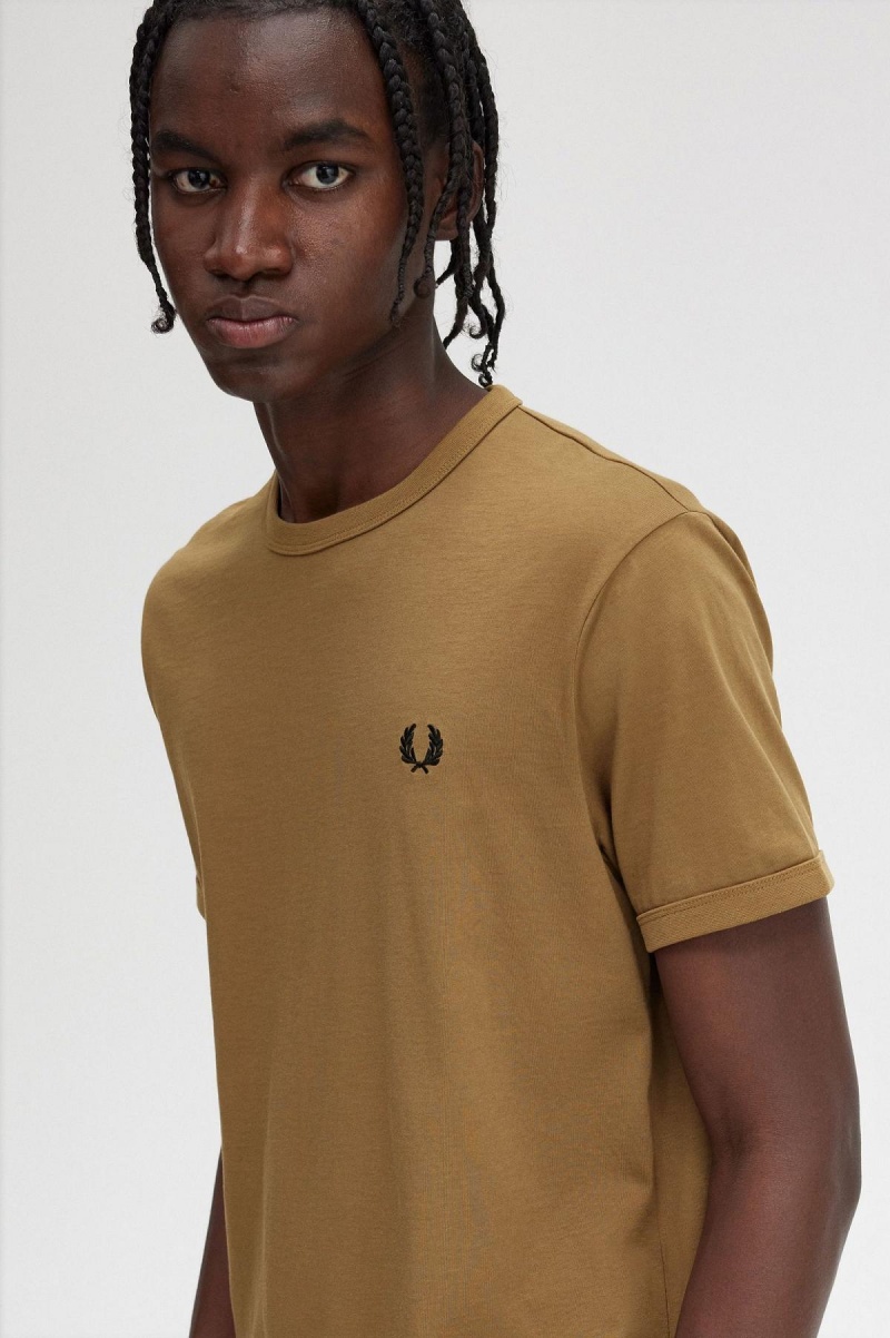 T Shirts Fred Perry Ringer Homme Shaded Stone | UFRND14410