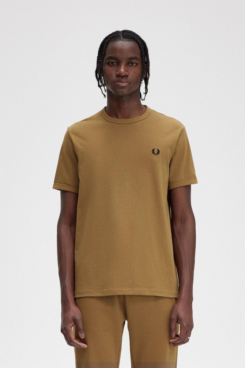 T Shirts Fred Perry Ringer Homme Shaded Stone | UFRND14410