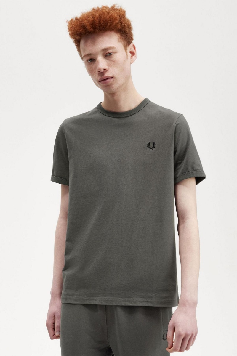 T Shirts Fred Perry Ringer Homme Vert | PFRER48753