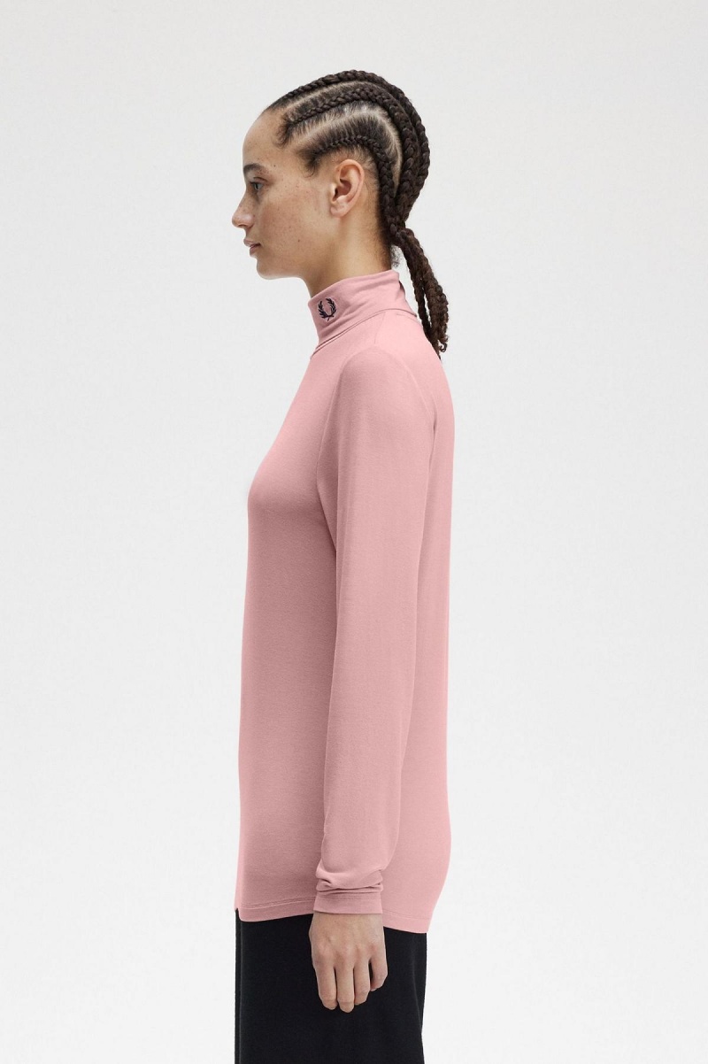 T Shirts Fred Perry Roll Neck Top Femme Rose Rose | FREAH84561