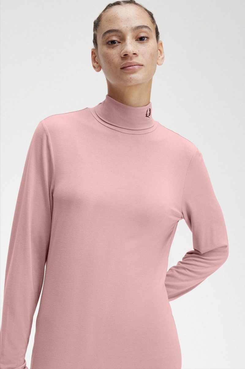 T Shirts Fred Perry Roll Neck Top Femme Rose Rose | FREAH84561