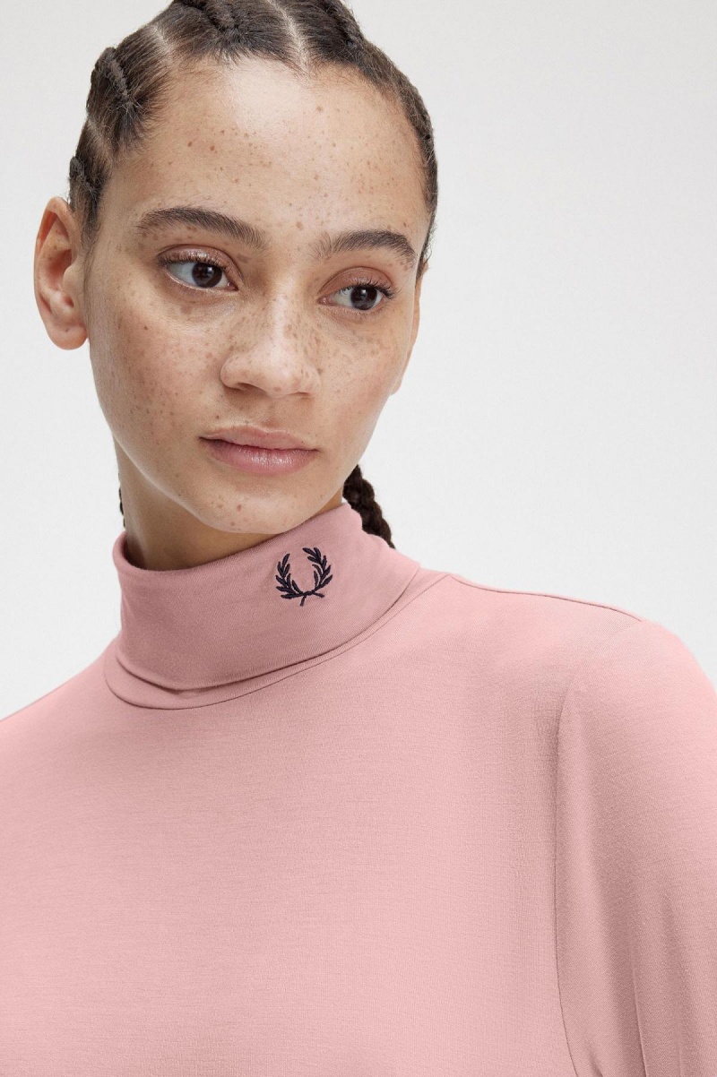 T Shirts Fred Perry Roll Neck Top Femme Rose Rose | FREAH84561