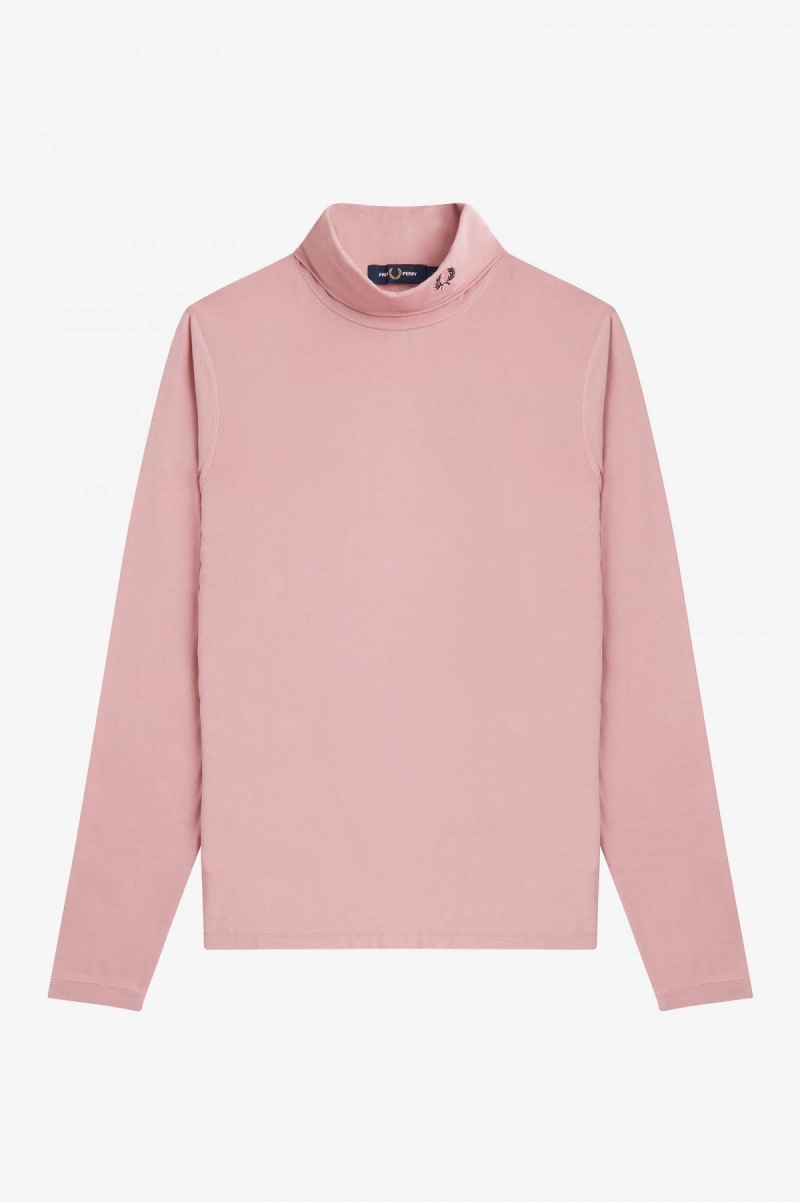 T Shirts Fred Perry Roll Neck Top Femme Rose Rose | FREAH84561