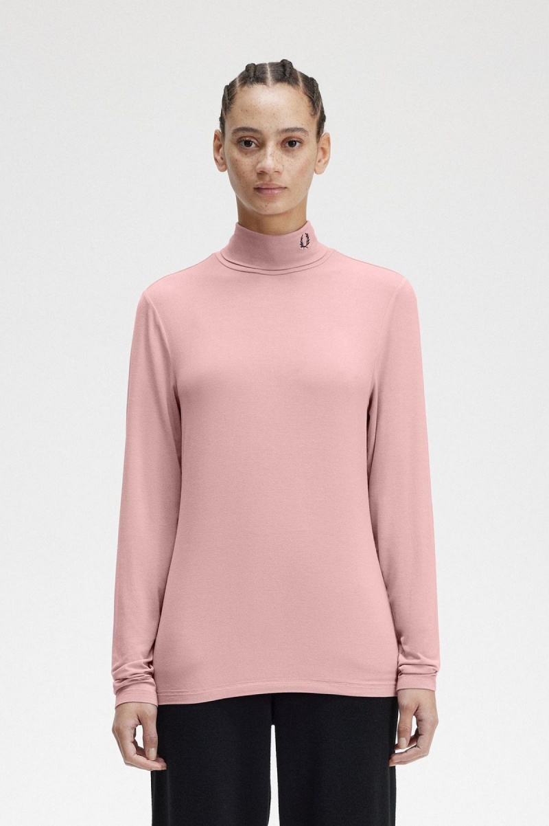 T Shirts Fred Perry Roll Neck Top Femme Rose Rose | FREAH84561