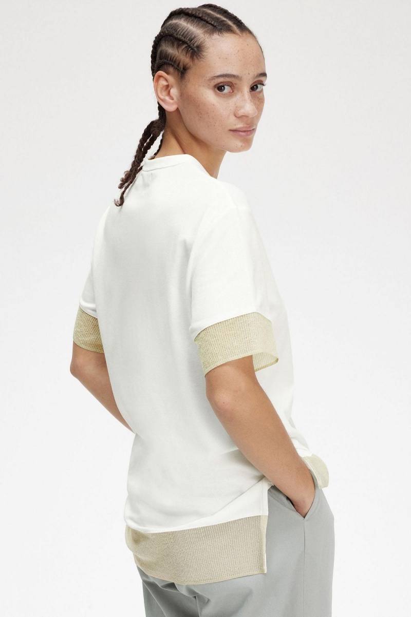 T Shirts Fred Perry Sheer Trim Piqué Femme Blanche | FRQAV29005