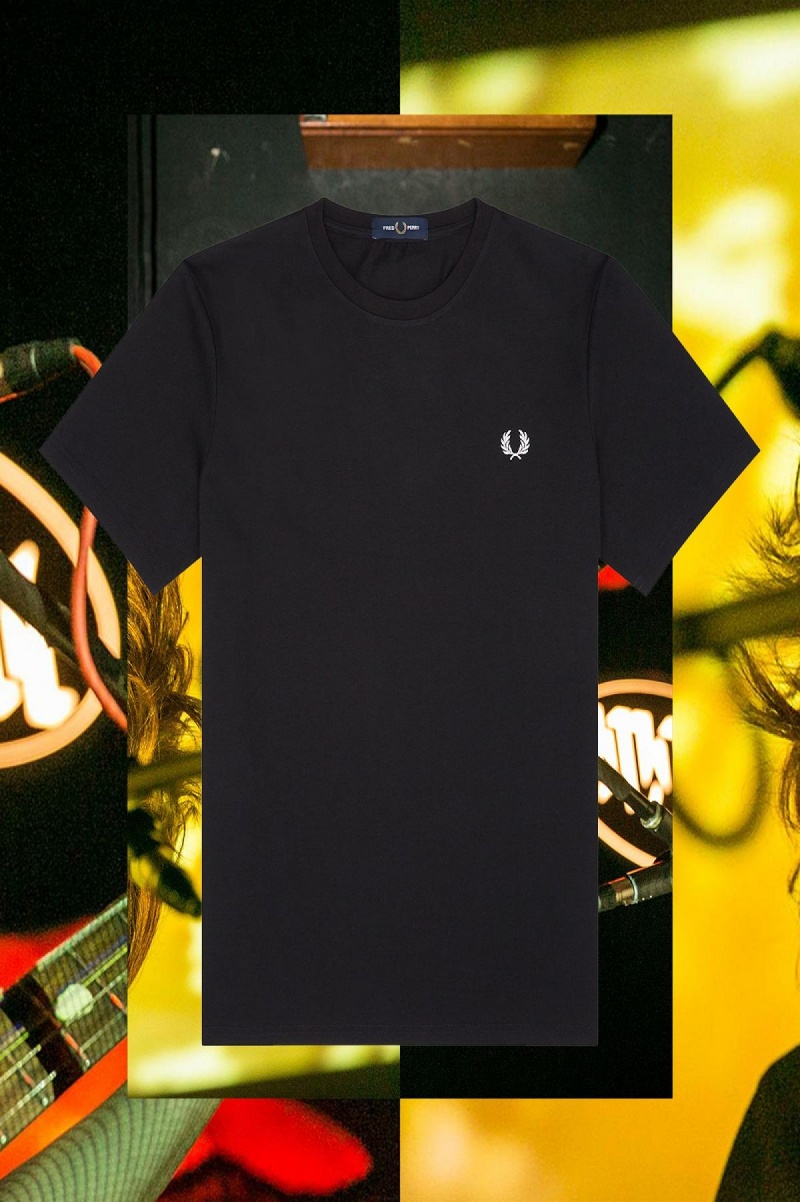 T Shirts Fred Perry Stockholm Ringer Homme Noir | PFRER55498