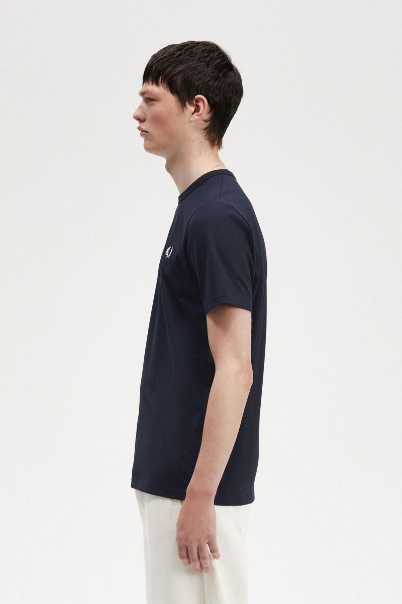 T Shirts Fred Perry Tape Detail Homme Bleu Marine | UFRND53462