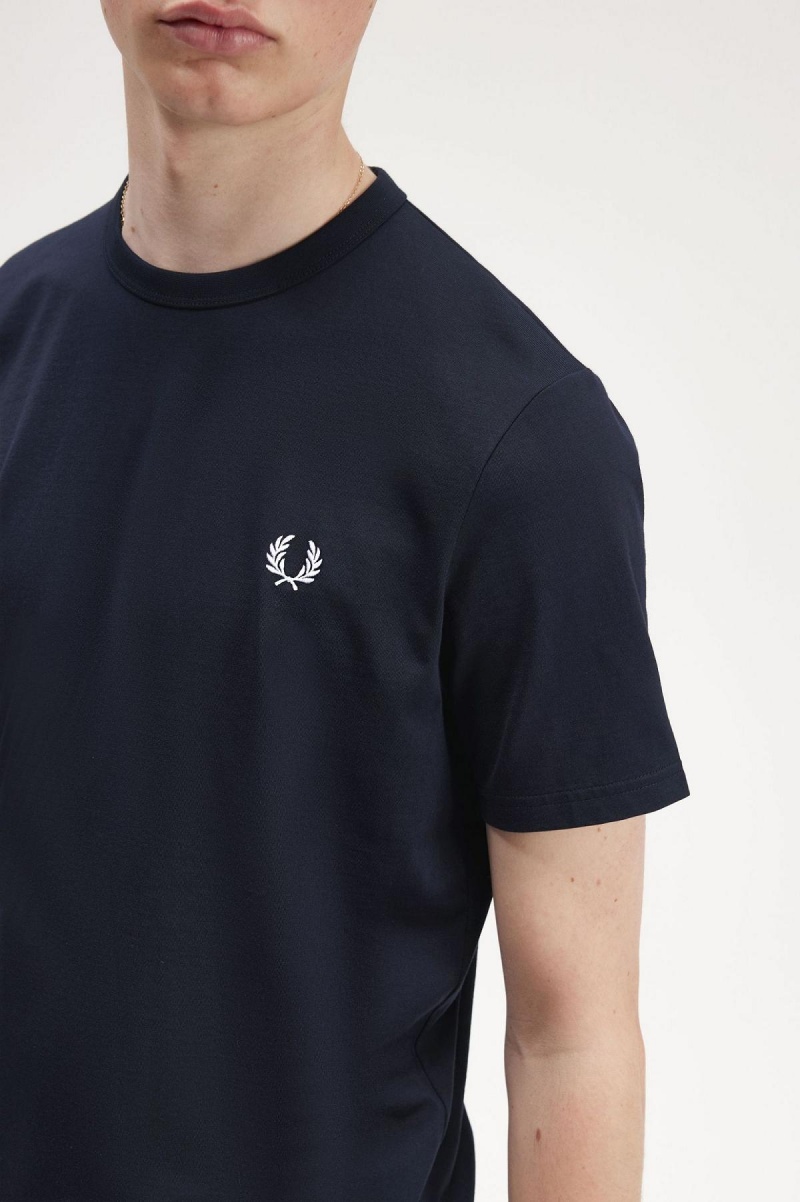 T Shirts Fred Perry Tape Detail Homme Bleu Marine | UFRND53462