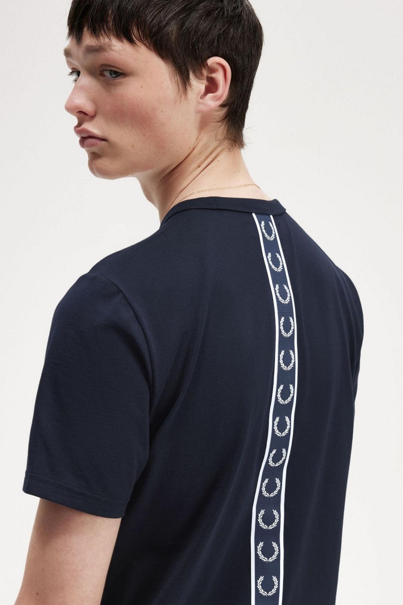 T Shirts Fred Perry Tape Detail Homme Bleu Marine | UFRND53462