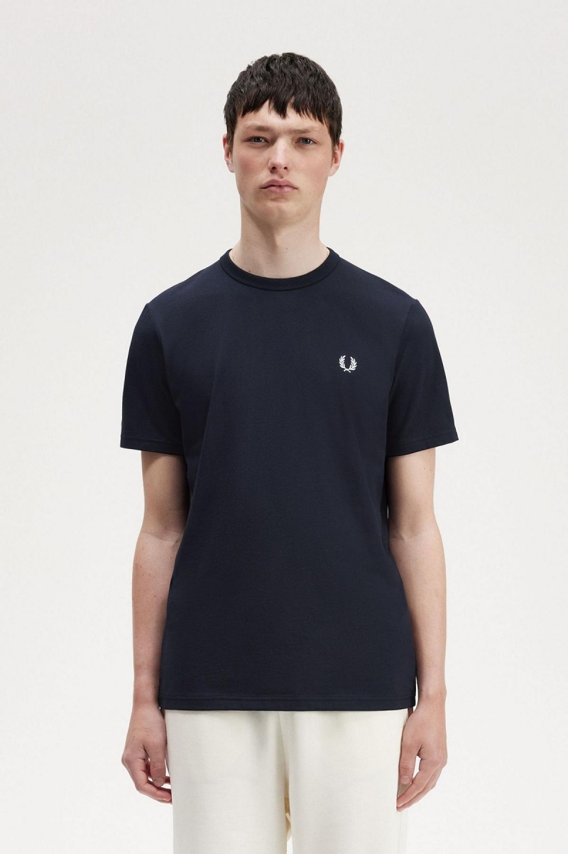 T Shirts Fred Perry Tape Detail Homme Bleu Marine | UFRND53462