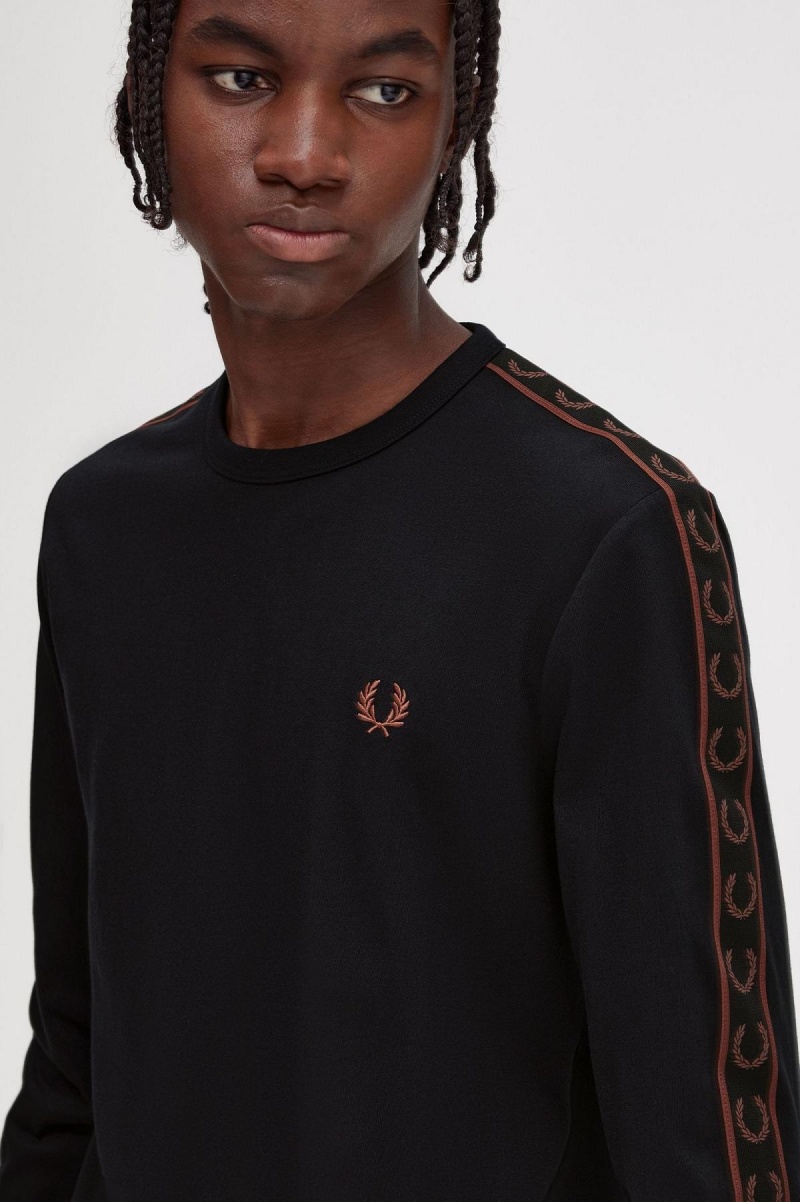 T Shirts Fred Perry Taped Long Sleeve Homme Noir Marron | UFRND56547