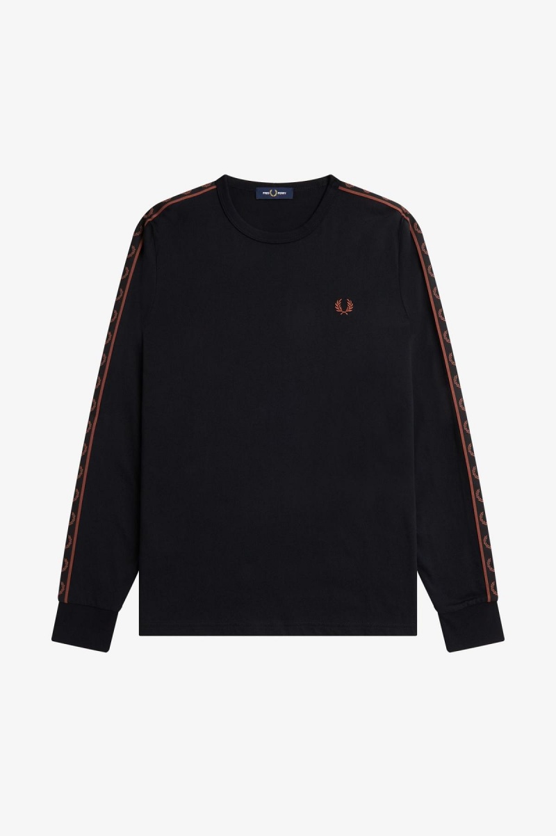 T Shirts Fred Perry Taped Long Sleeve Homme Noir Marron | UFRND56547