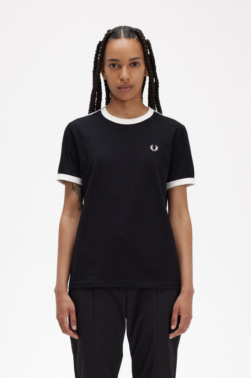 T Shirts Fred Perry Taped Ringer Femme Noir | LFRTR75018