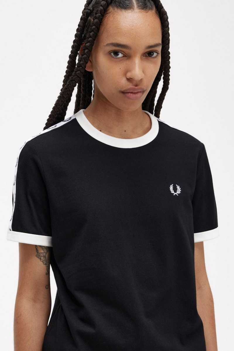 T Shirts Fred Perry Taped Ringer Femme Noir | LFRTR75018