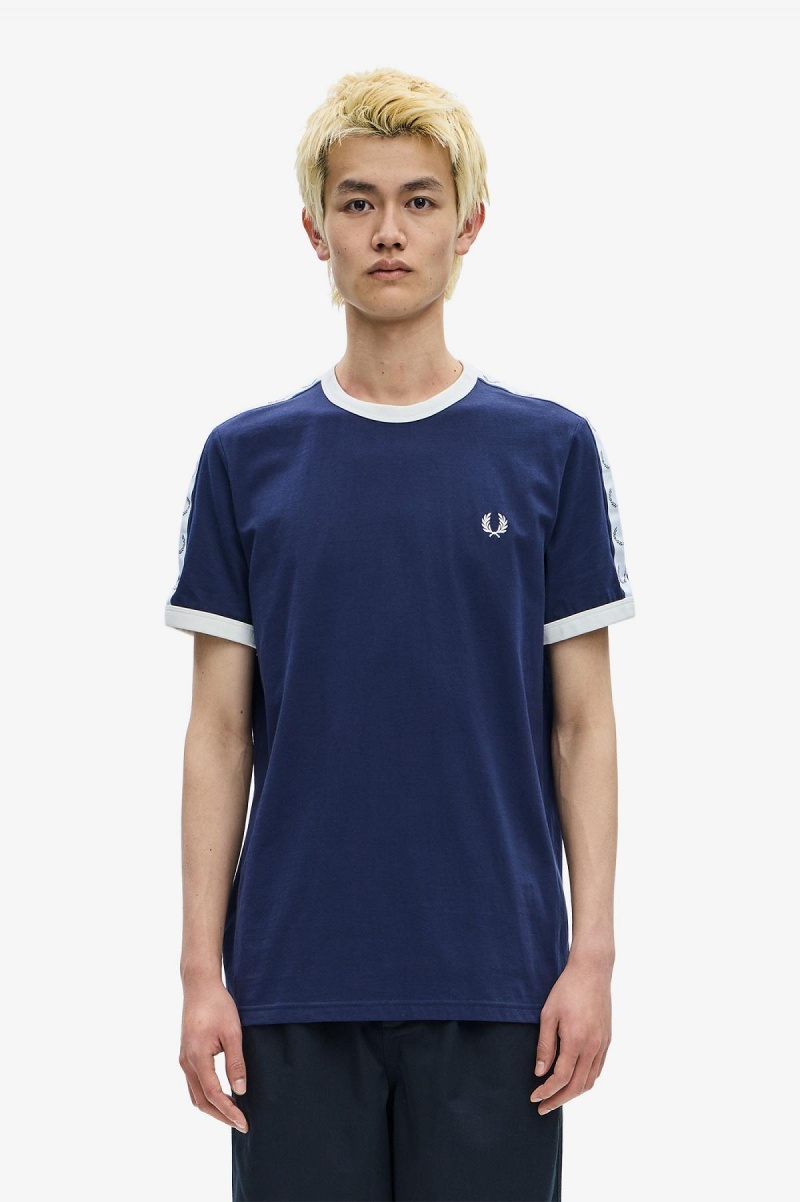 T Shirts Fred Perry Taped Ringer Homme Bleu | PFRQX18998