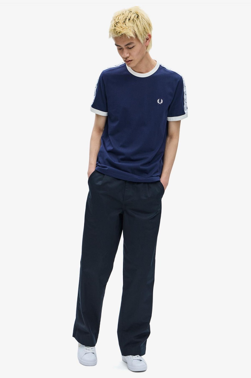 T Shirts Fred Perry Taped Ringer Homme Bleu | PFRQX18998