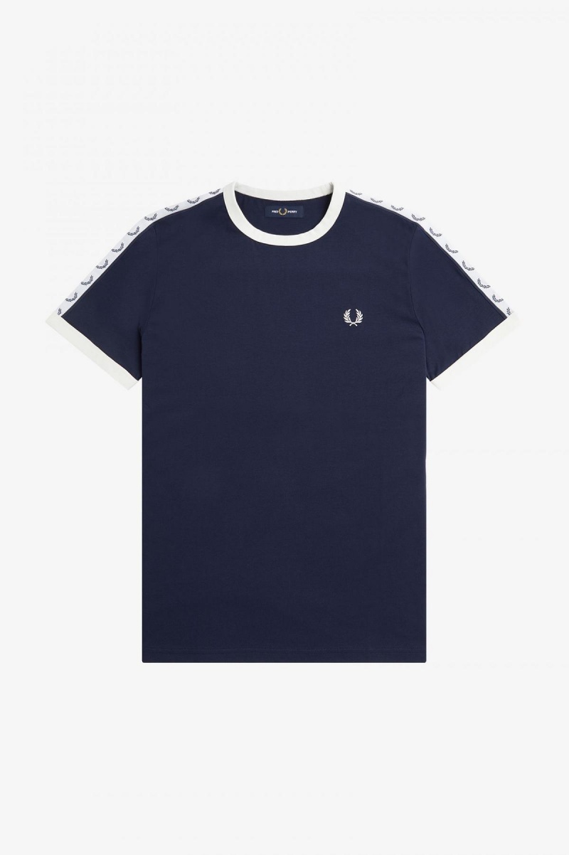 T Shirts Fred Perry Taped Ringer Homme Bleu | PFRQX18998