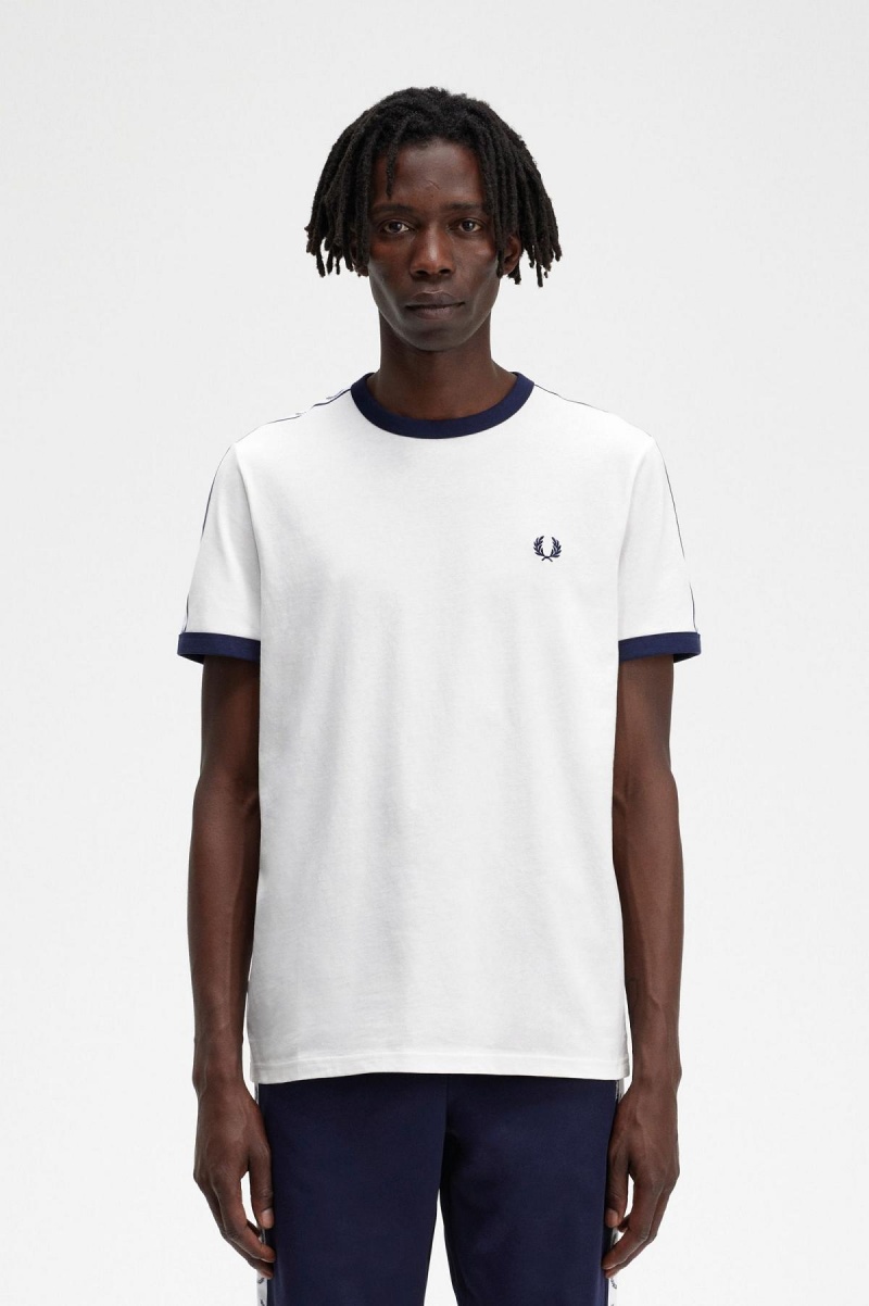 T Shirts Fred Perry Taped Ringer Homme Blanche | FRFRX73191