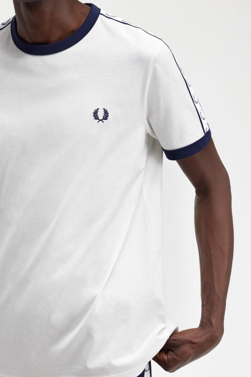 T Shirts Fred Perry Taped Ringer Homme Blanche | FRFRX73191