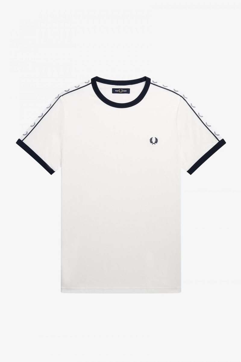 T Shirts Fred Perry Taped Ringer Homme Blanche | FRFRX73191