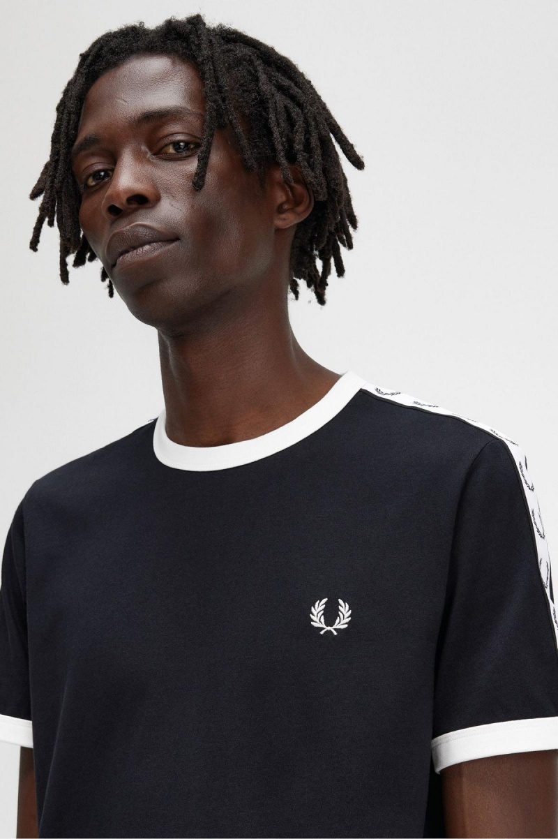 T Shirts Fred Perry Taped Ringer Homme Noir | ZFRMJ21456