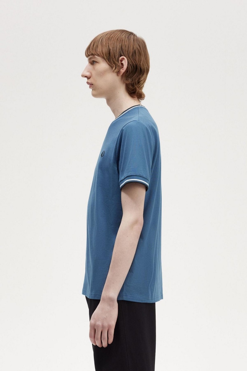 T Shirts Fred Perry Twin Tipped Homme Bleu | FRCIF30798