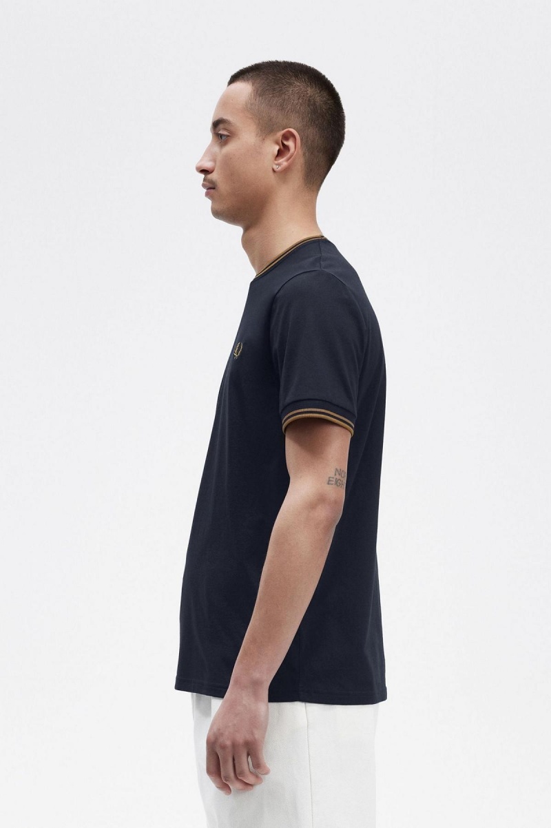 T Shirts Fred Perry Twin Tipped Homme Bleu Marine Noir | FRCIF27594