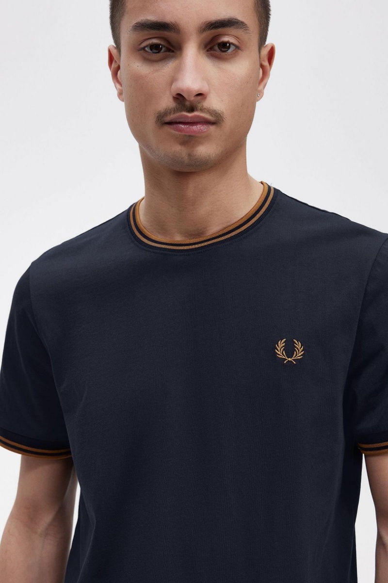 T Shirts Fred Perry Twin Tipped Homme Bleu Marine Noir | FRCIF27594